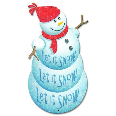 PULVINAR 12 x 20 in. Let It Snow Snowman Plasma Metal Sign PU1127231